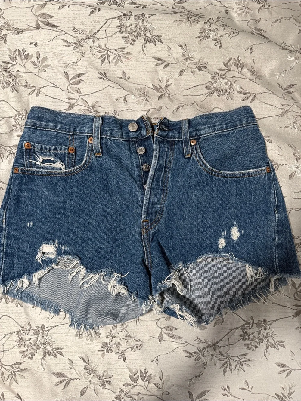 Levi's 501 Blue Distressed Cutoff Jean Shorts